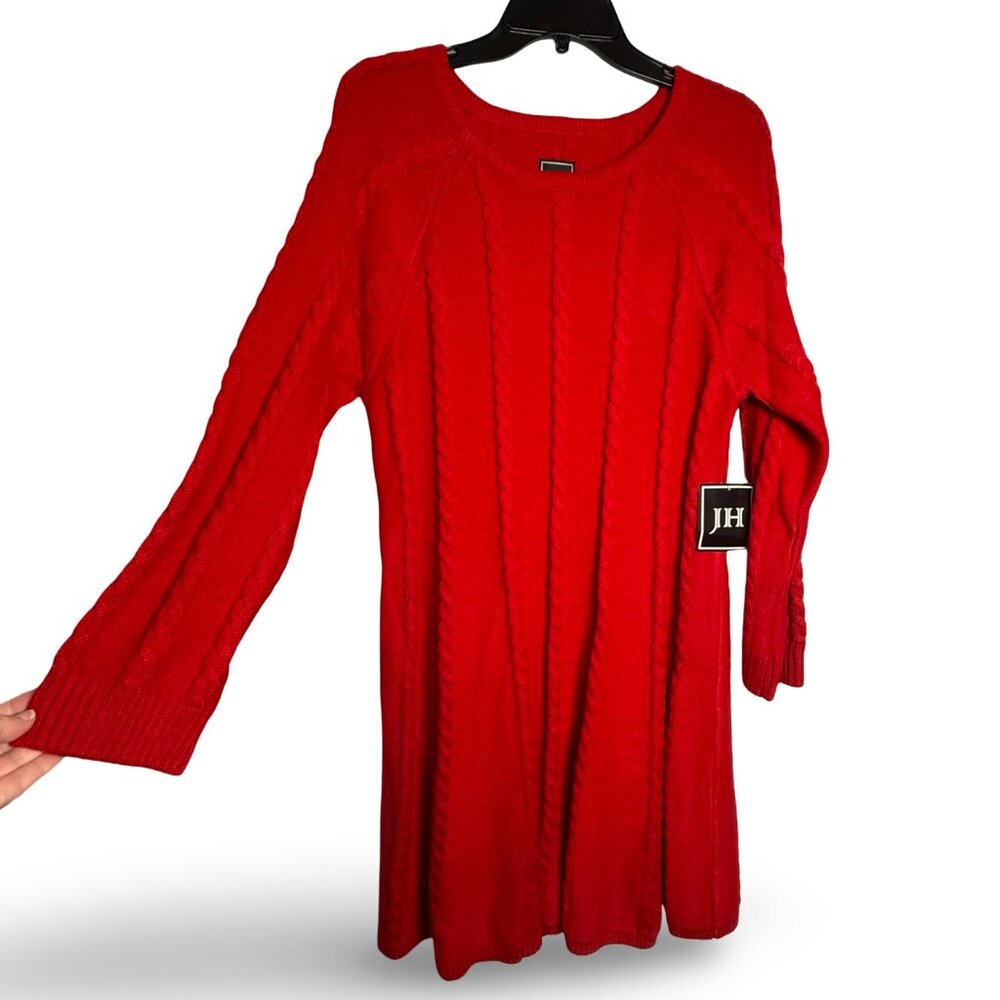 Jessica Howard Cable Knit Sweater Dress Womens XL Red A-Line Round Neck Cozy NWT - Picture 3 of 9